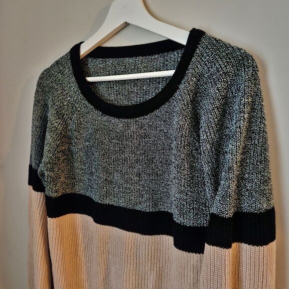 Shein Sweater Crewneck Color Block Stripe Knit Casual Neutral Trendy - Picture 2 of 10